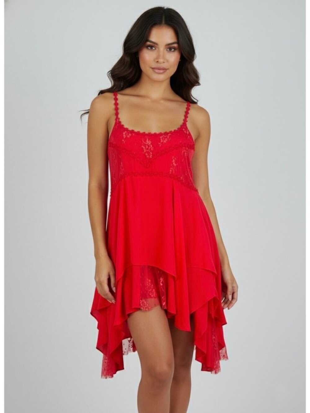 VTG RARE Free People Rose Layered Lace Trim Mini Slip Dress | Boho Coquette 2K10